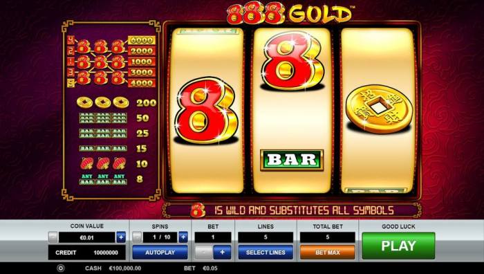 Tema dan gameplay slot 888 Gold